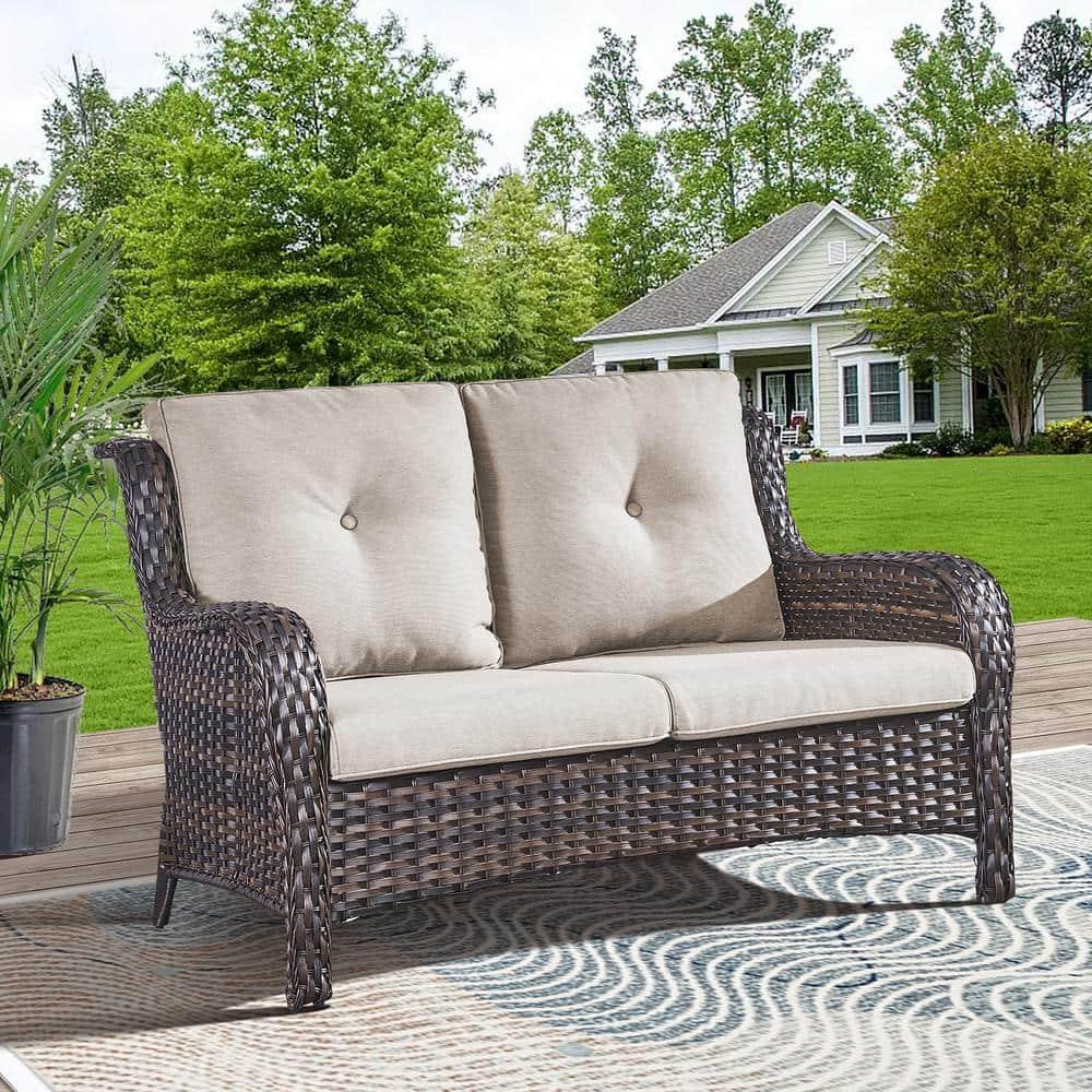 Pocassy  Outdoor Wicker Glider Swivel Club Chairs (Set of 2) Brown/Grey