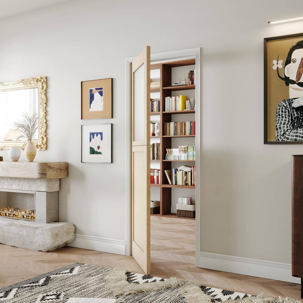 CHIC MODE Interior Dutch Door - Half Frosted Glass Split Door Slab, Modern Style Farmhouse Closet Door, Natural Pine Wood(Not Include Door Hinges)