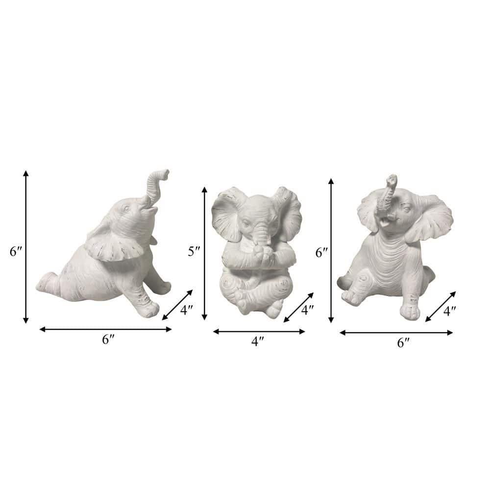 Sagebrook Home Set of 3 Yoga Elephant Figurines - Classic White Polyresin Sculpture of Yoga Posed Eleplants - Home, Office, Yoga Studio Decor -
