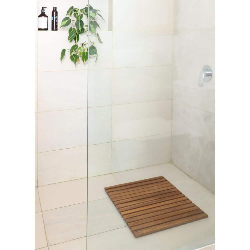 Nordic Teak 19.6" x 19.6" Oiled Shower and Bath String Mat - Brown