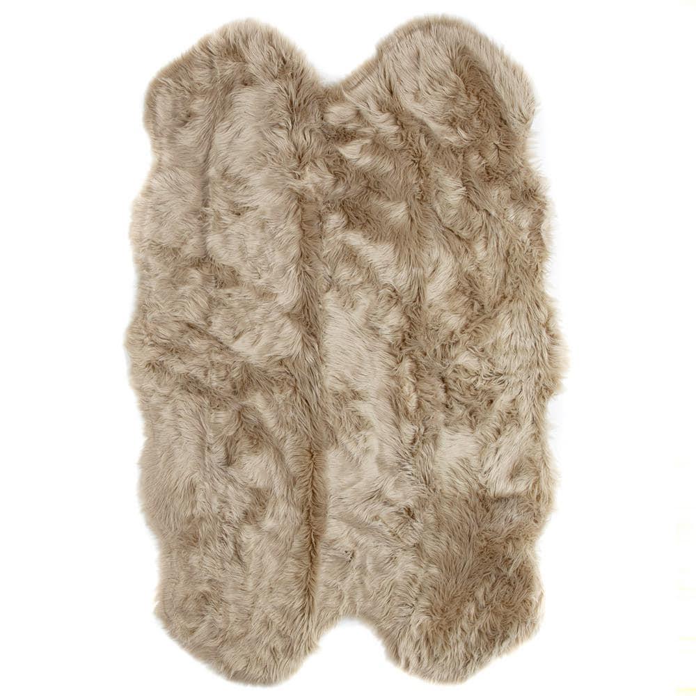 Ultra Soft Faux Sheepskin Fur Shag Rug Light Brown 4' x 6' Sheepskin