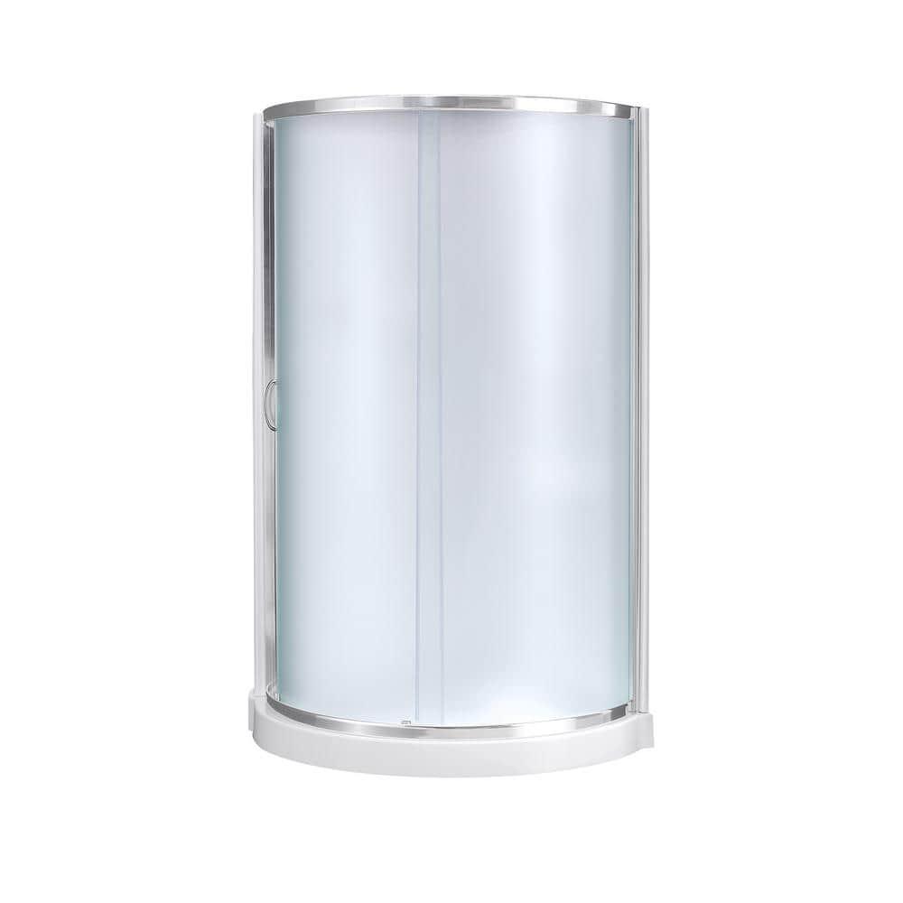 OVE Decors Breeze 40 in. Framed Round Shower Kit w/ Frosted Glass, Base, Wall in Chrome Finish