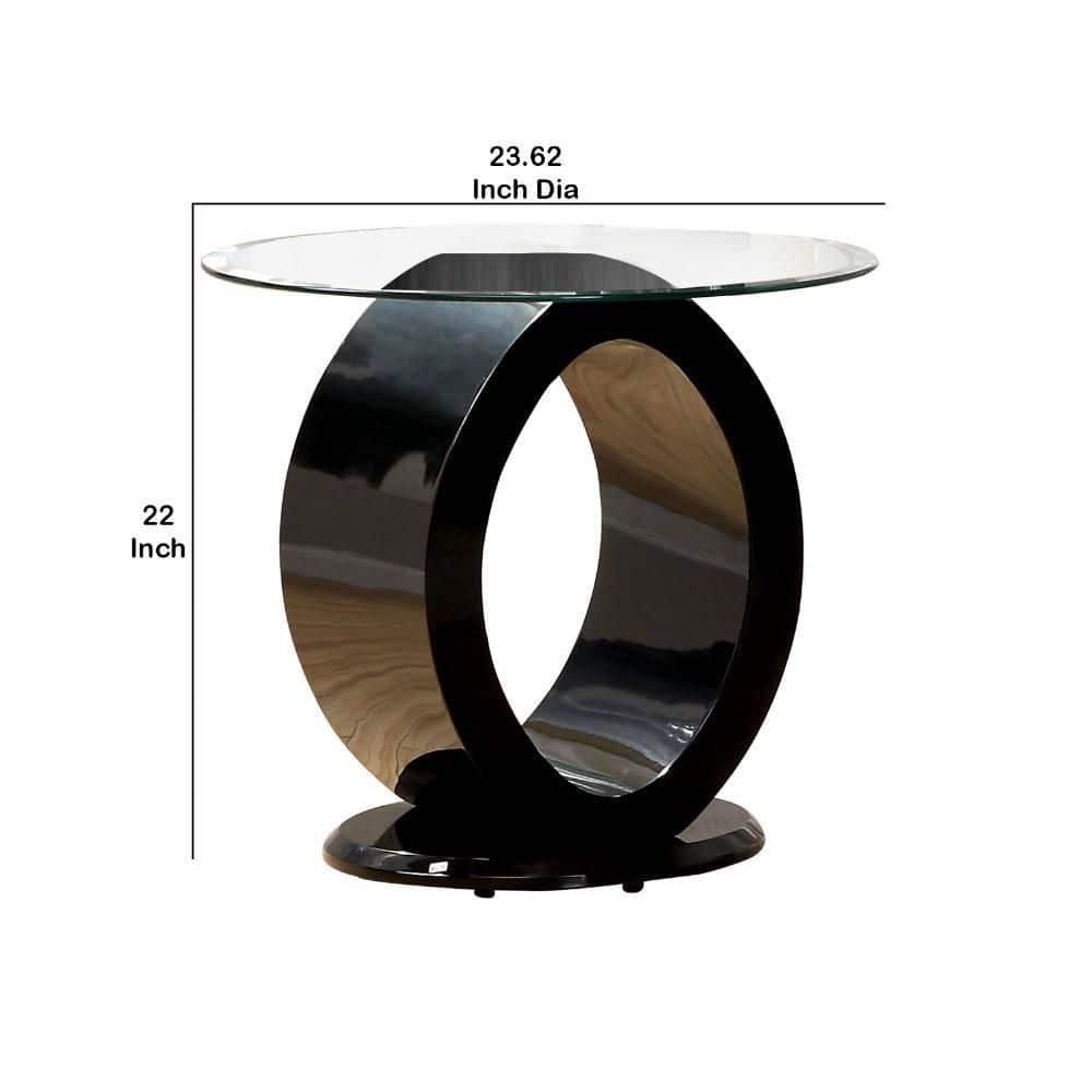 Maykoosh Elegant Escape Tempered Glass Top End Table With O Shape Base, Black