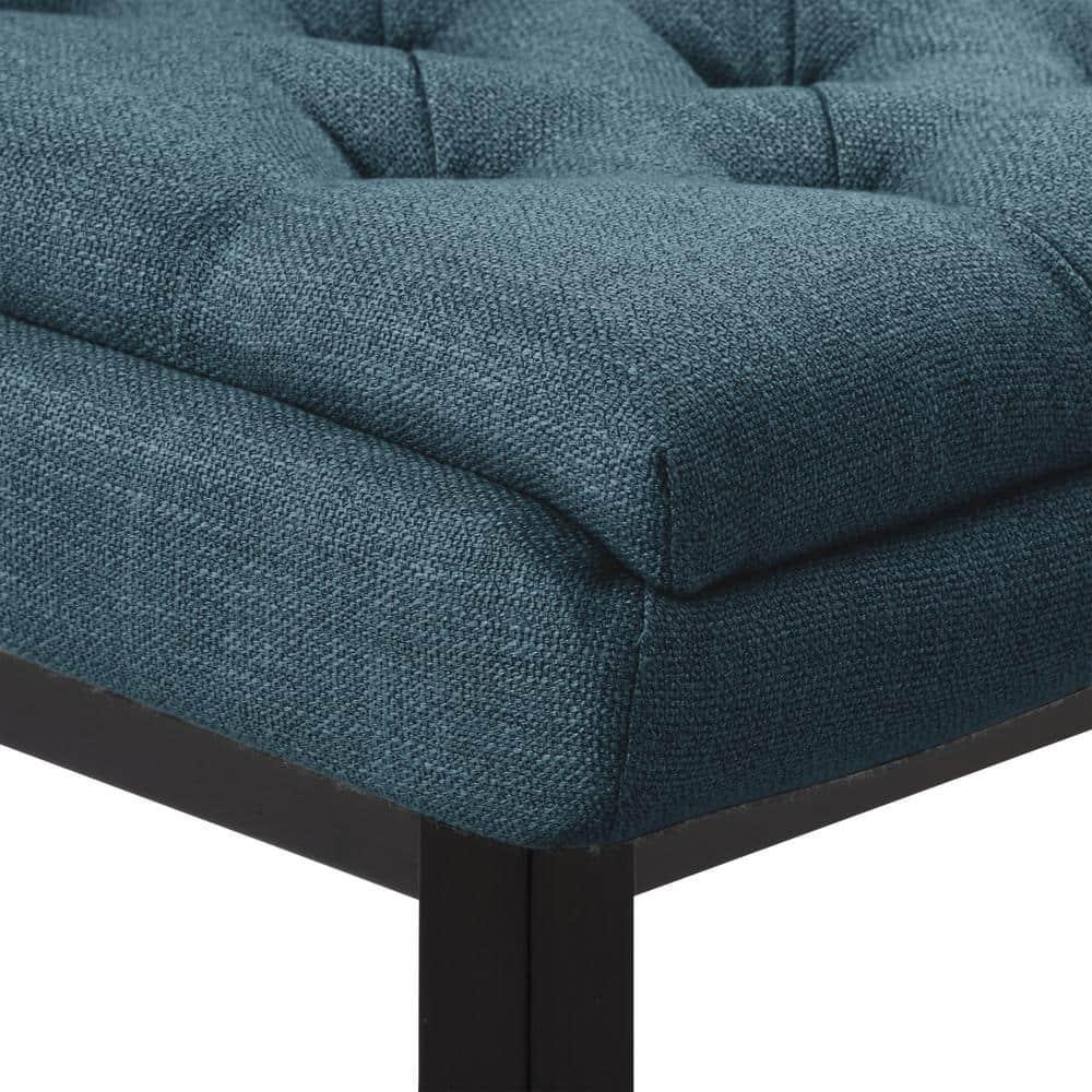 Set of 2 Boston Tufted Fabric Barstools Navy Blue - CorLiving: Counter Height, Rubberwood Legs, Padded Back