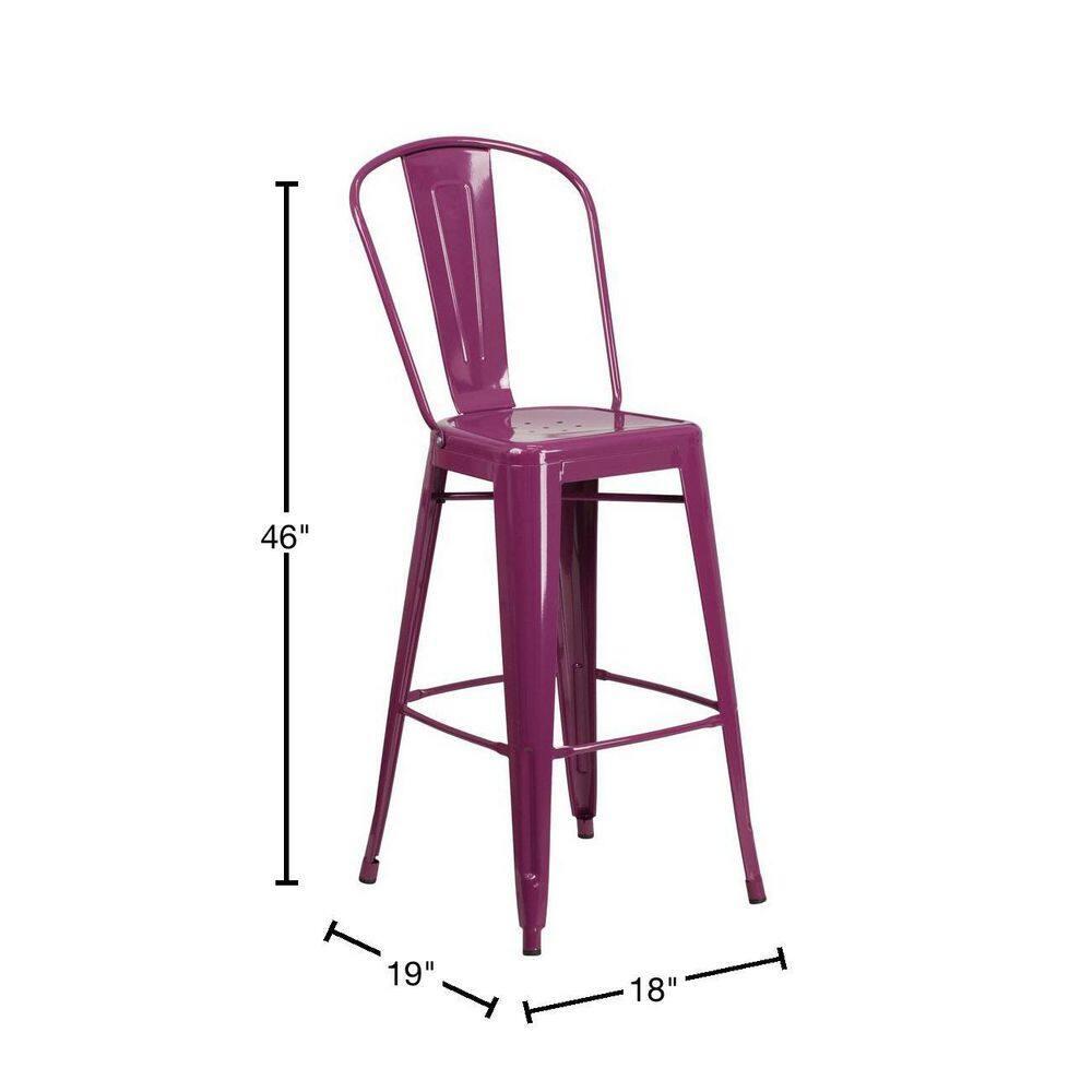 Flash Furniture Commercial Grade 30" High Purple Metal Indoor-Outdoor Barstool with Back