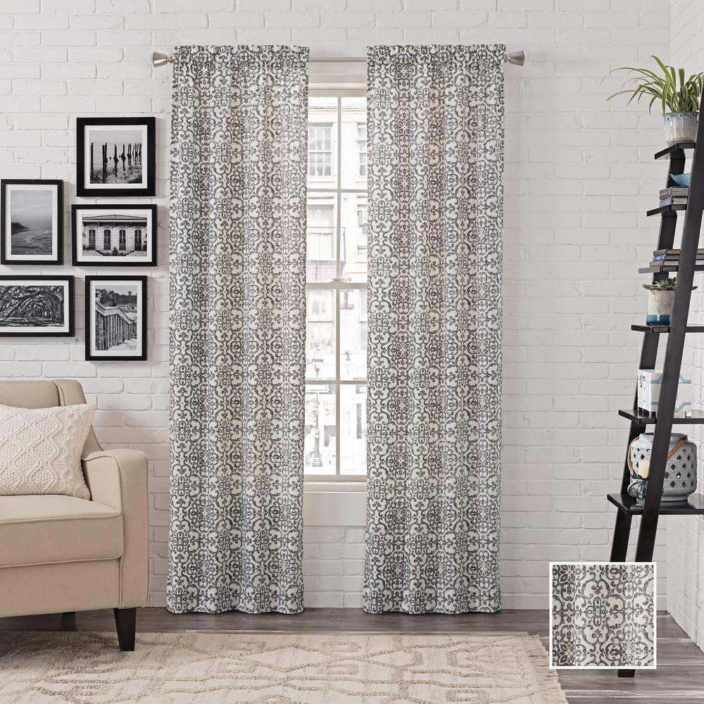 Pairs to Go Brockwell Distressed Medallion Rod Pocket Curtains, 28” x 63” (2 Panels)