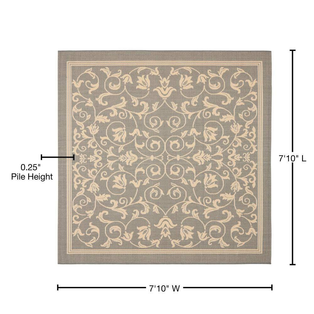 SAFAVIEH Courtyard Nanda Floral Indoor/Outdoor Area Rug, 7'10" x 7'10" Square, Grey/Natural