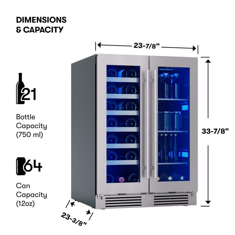 Zephyr Zephyr Presrv 24" 21-Bottle and 64-Can Dual Zone Wine and Beverage Cooler