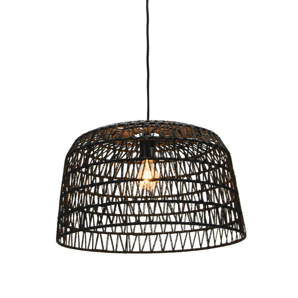 Creative Co-Op Open Weave Metal and Paper Rope Ceiling Light, Black