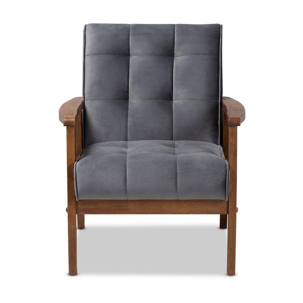Asta Velvet Upholstered Wood Armchair: Baxton Studio, Mid-Century Modern Design, Comfort Seating