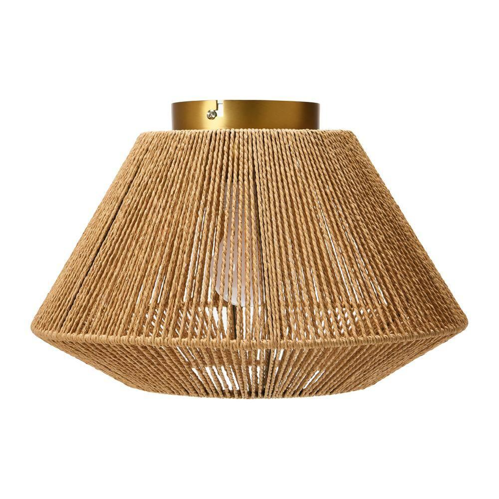 Storied Home Coastal Ceiling Lamp with Shade Natural Paper Rope and Iron Base: Flush Mount, ETL & UL Listed