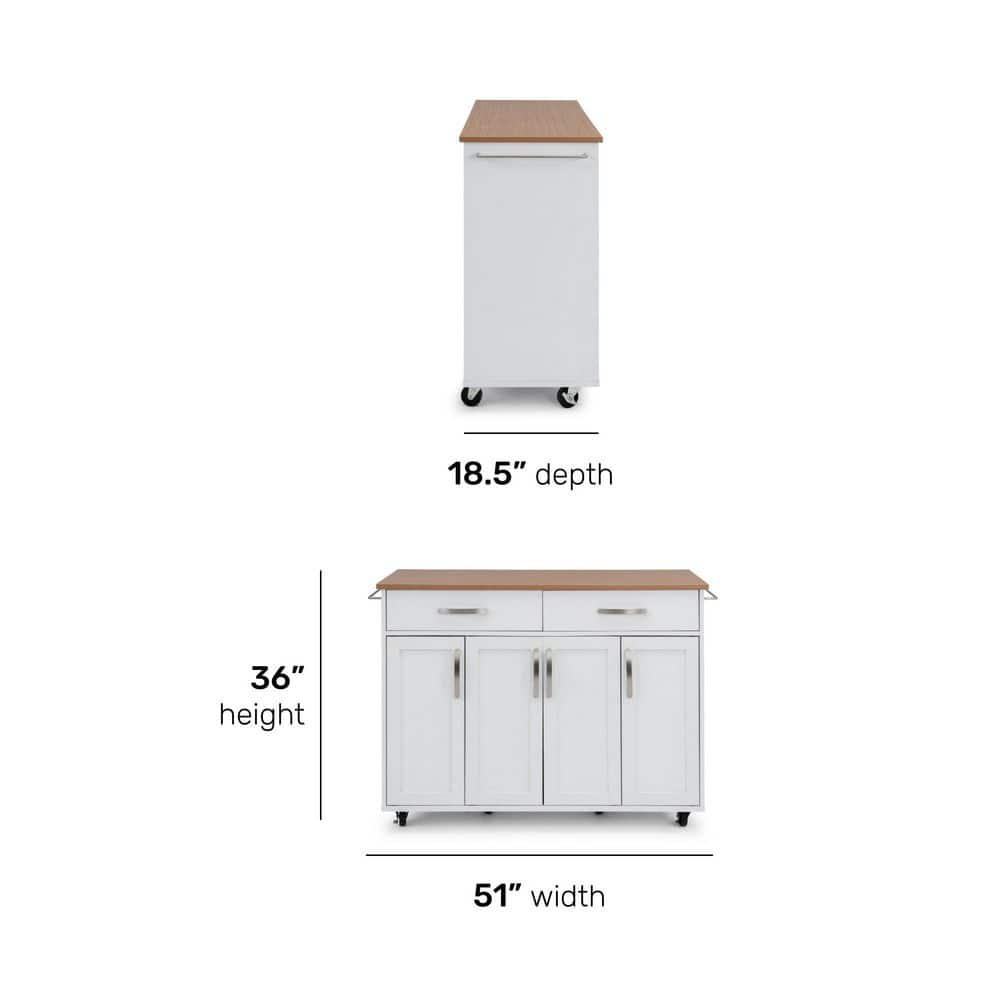 Homestyles 51"W Storage Plus Off White Wood Kitchen Cart
