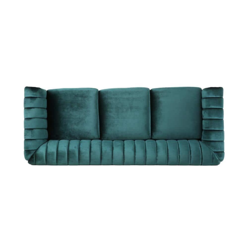 Noble House Fenix Velvet Channel Stitch 3 Seater Sofa, Teal