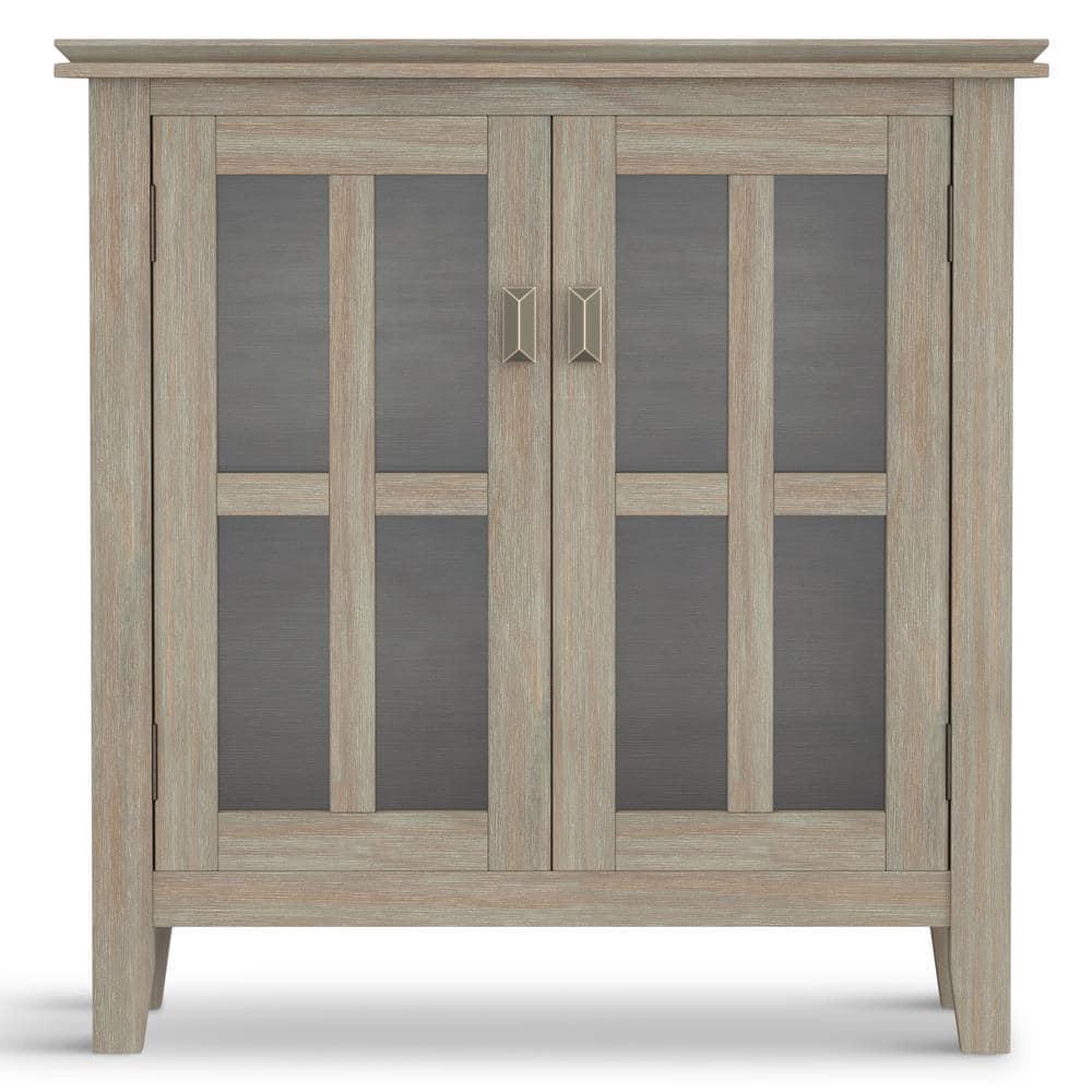 Simpli Home Artisan 30"W Solid Wood 2-Shelf Low Storage Cabinet with Glass Doors and Adjustable Shelves