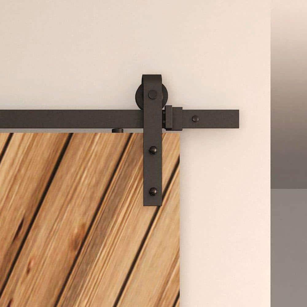 American Pro Decor Steel Sliding Rolling Barn Door Hardware Kit for Single Wood Doors with Routed Floor Guide