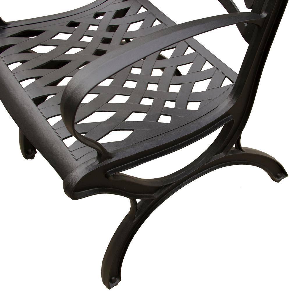 7pc Outdoor Dining Set with 59" Modern Ornate Mesh Aluminum Round Table & Luxury Chairs Black - Oakland Living
