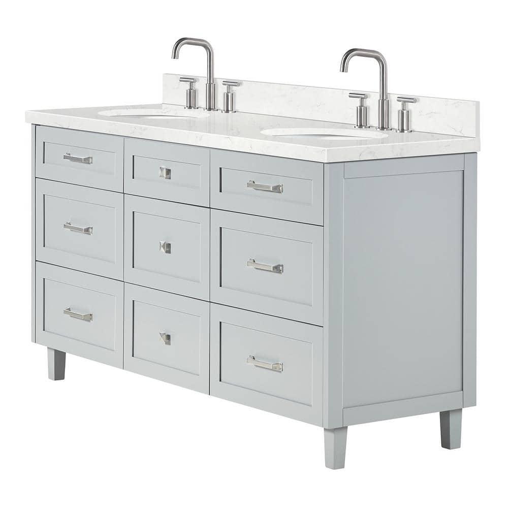 Ariel Monrow 66 Inch Double Oval Sink Bathroom Vanity With Carrara White Quartz Countertop
