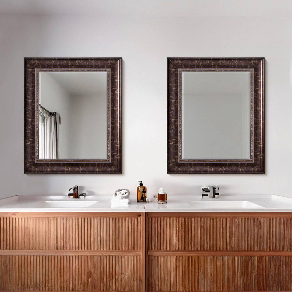 Head West Bronze Distressed Embossed Rectangular Framed Beveled Accent Wall Vanity Mirror - 30.5 x 36.5