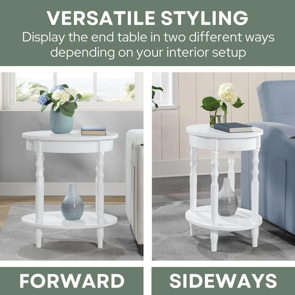 Classic Brandi White Oval End Table with Shelf