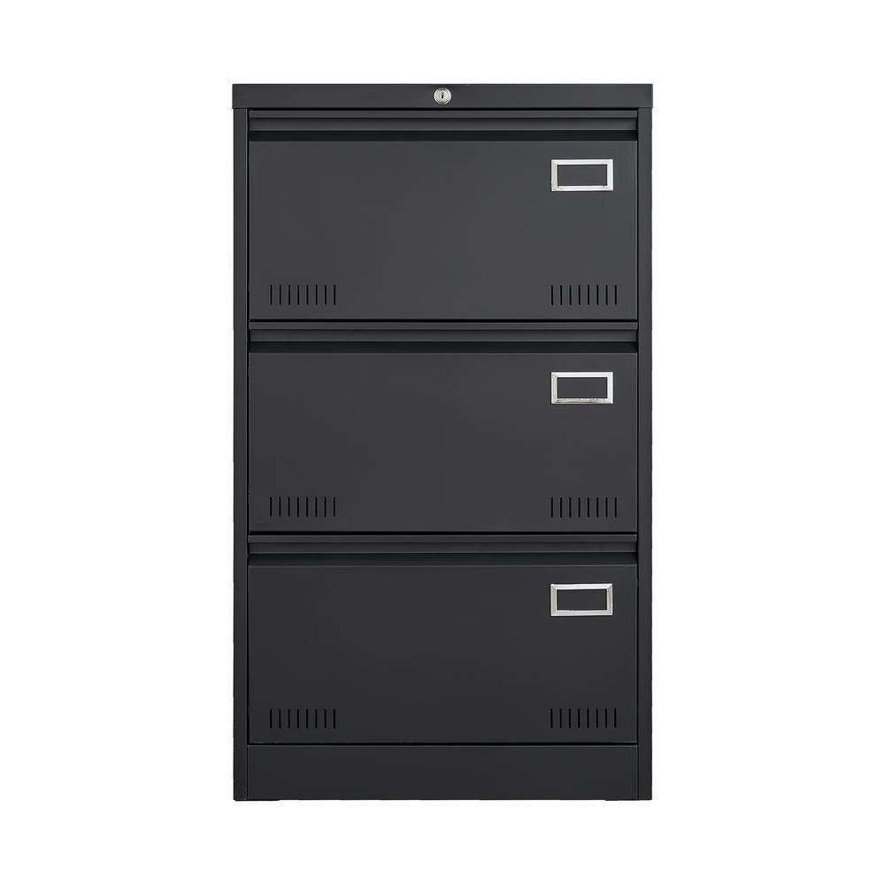 Black 3-Drawer Lockable Metal Lateral File Cabinet
