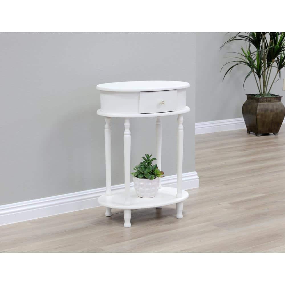 Classic Brandi White Oval End Table with Shelf