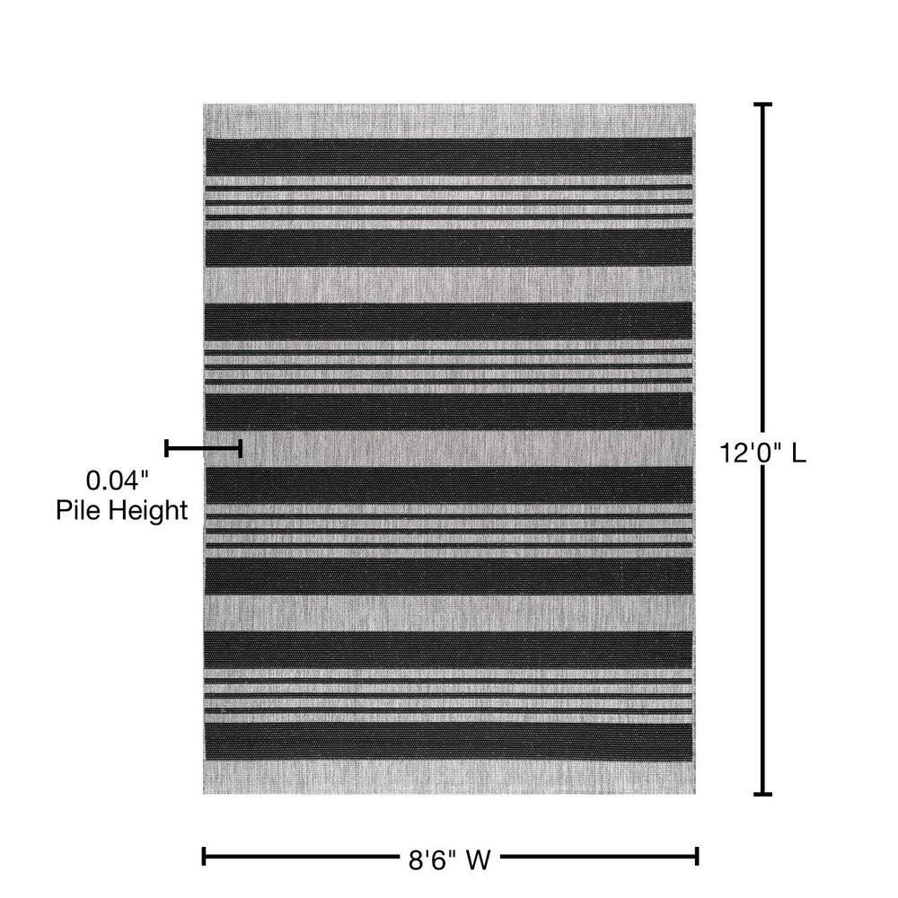 Nuloom Robin Striped 9x12 Indoor/Outdoor Area Rug for Living Room Patio Deck Front Porch Kitchen, Grey/Black