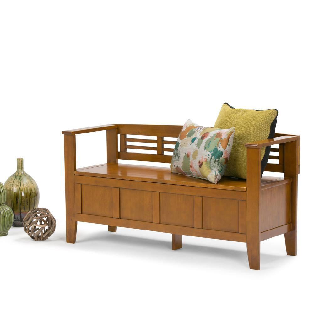 Simpli Home Adams Solid Wood Entryway Lift Top Storage Bench