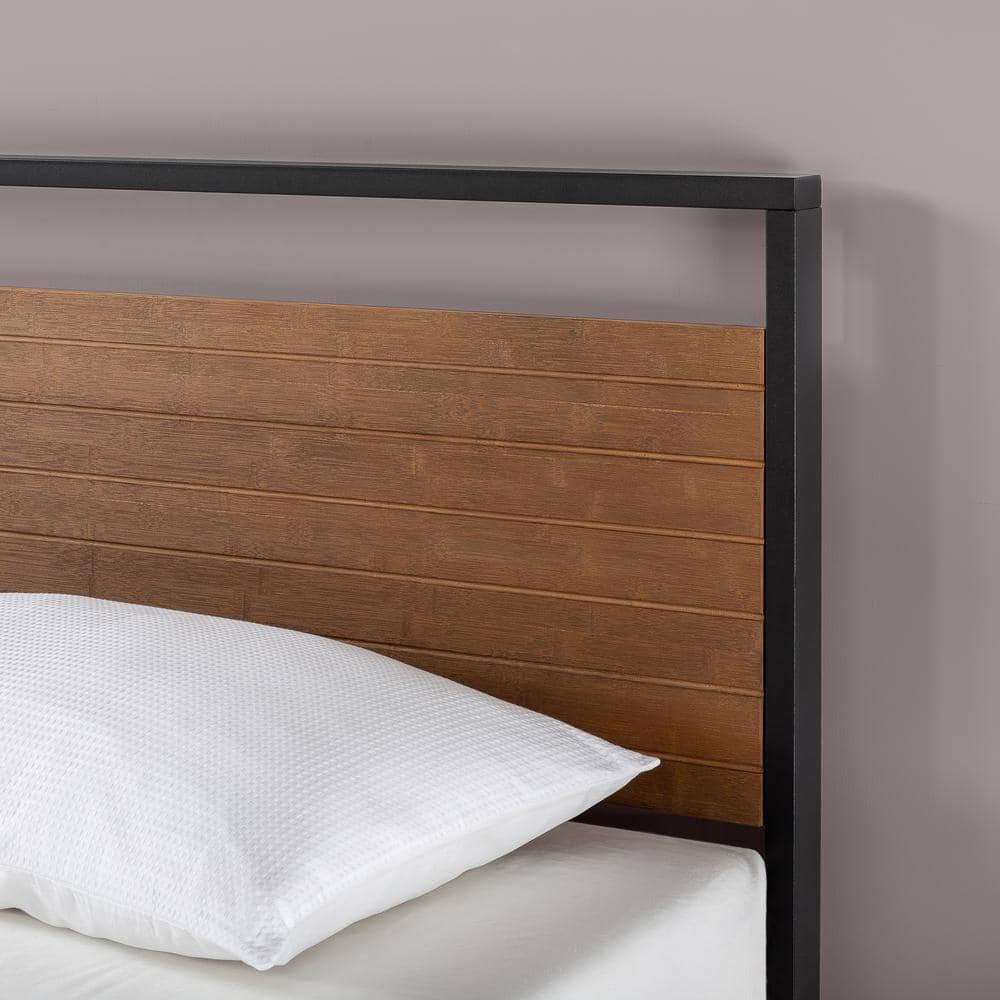 Zinus Suzanne Metal and Wood Platform Bed with Headboard / Box Spring Optional / Wood Slat Support, Full