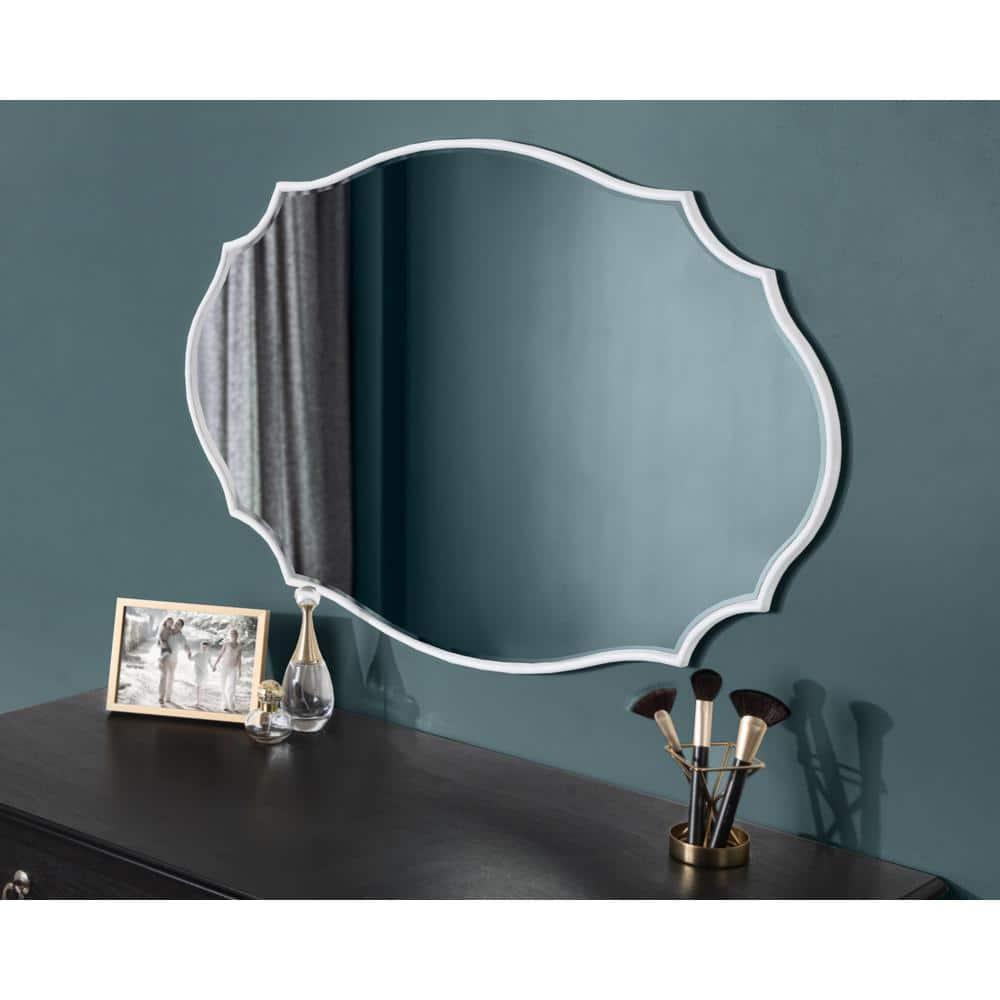 24" x 36" Leanna Scallop Wall Mirror White - Kate & Laurel All Things Decor: Modern Oval Framed, No Assembly Required