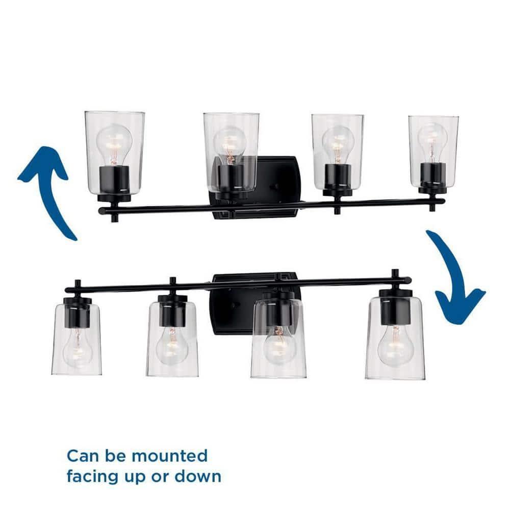 Progress Lighting Adley 4-Light Bath Vanity in Black with Clear Glass Shades