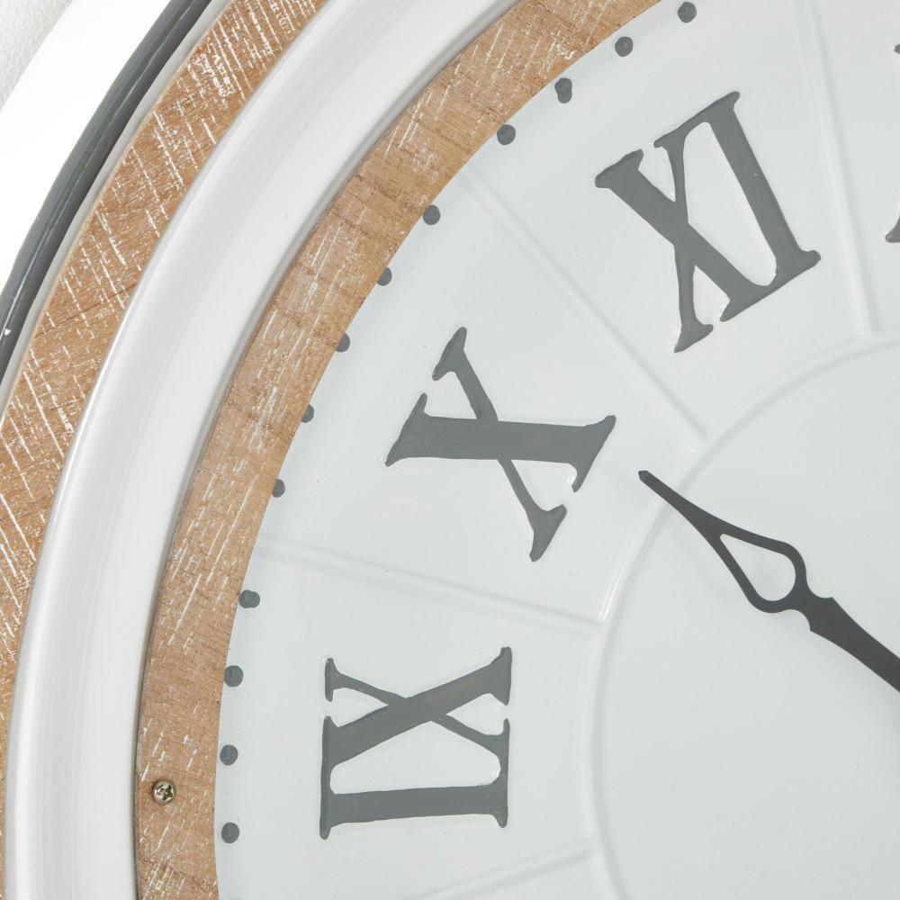 Farmhouse Metal Vintage Wall Clock White - Olivia & May: Silent Mechanism, 24" Size, Round Shape