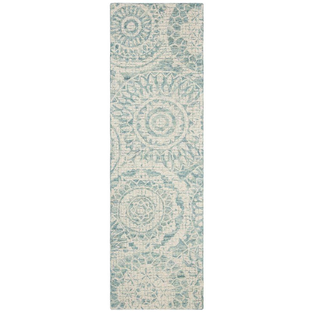 Abstract ABT205 Handmade Indoor Runner - Ivory/Blue - 2'-3"x6' - Safavieh