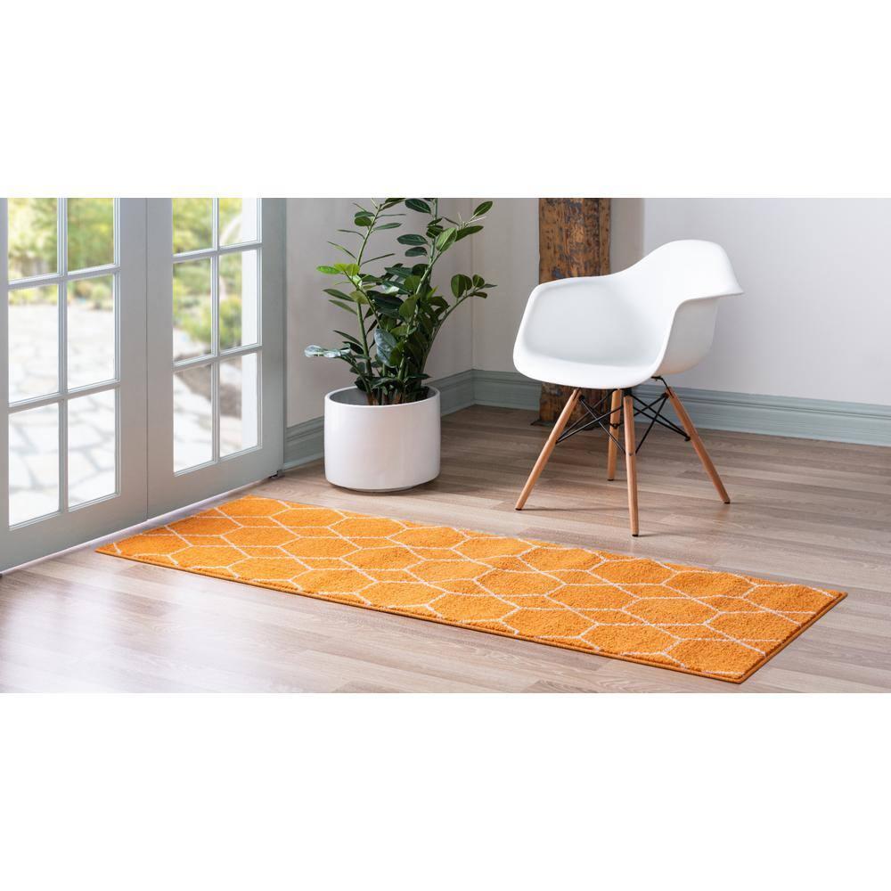 Unique Loom 2' 0 x 8' 8 Trellis Frieze Geometric Orange Area Rug