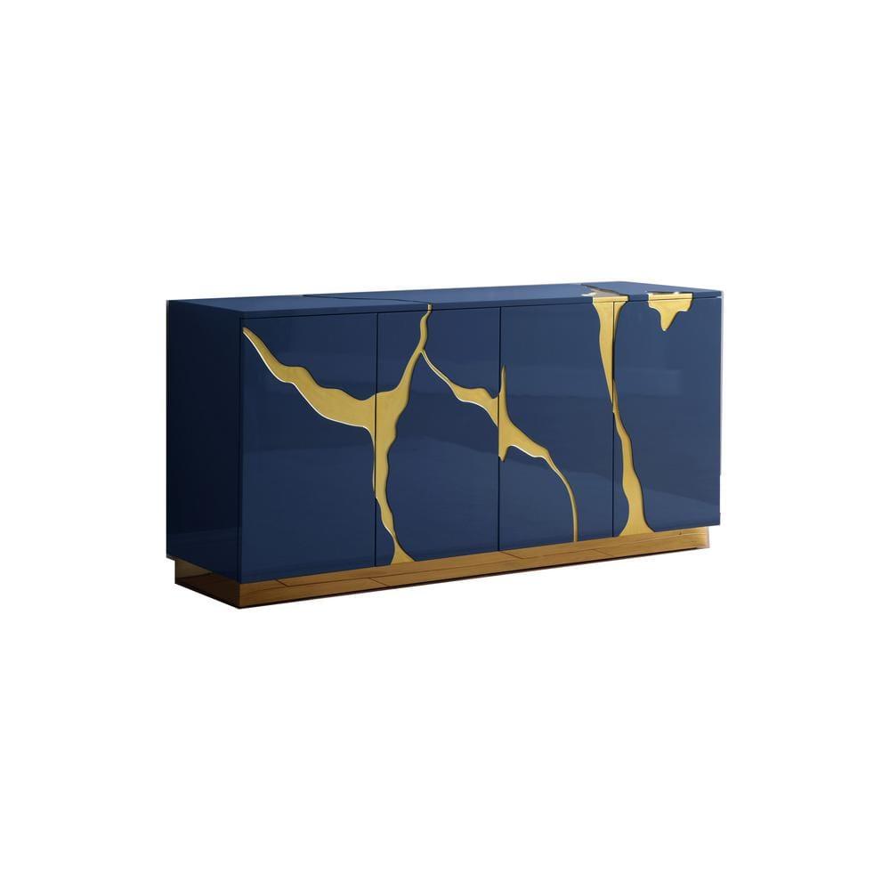 Best Master Furniture Domitianus Wood Sideboard with Gold Accents in Navy