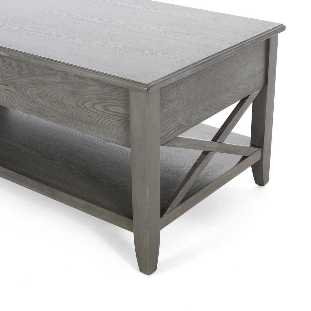 Noble House Moses Farmhouse Faux Wood Lift Top Coffee Table, Gray