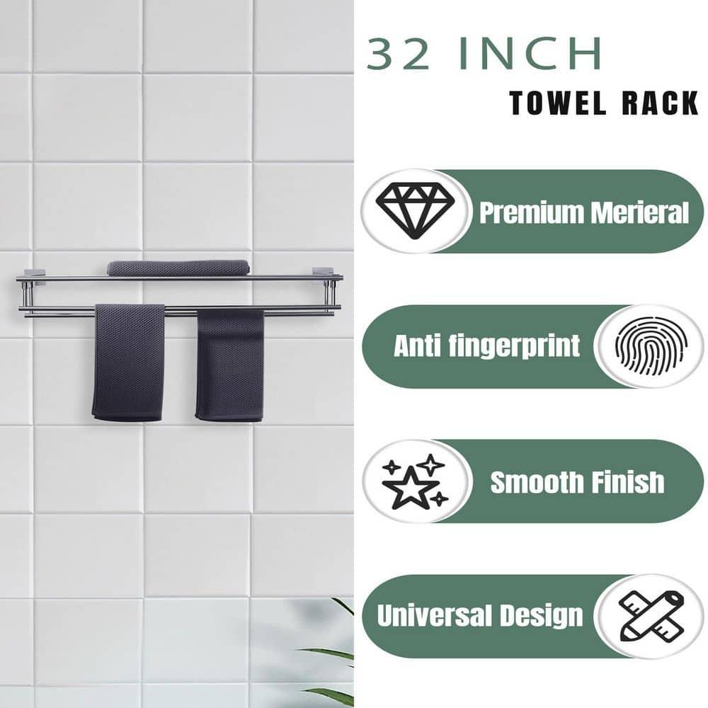 ARCORA AR5150102-32 2-Tier 20" Wall Mounted Stainless Steel Bathroom Towel Rack With 2 Towel Bars Round Rods