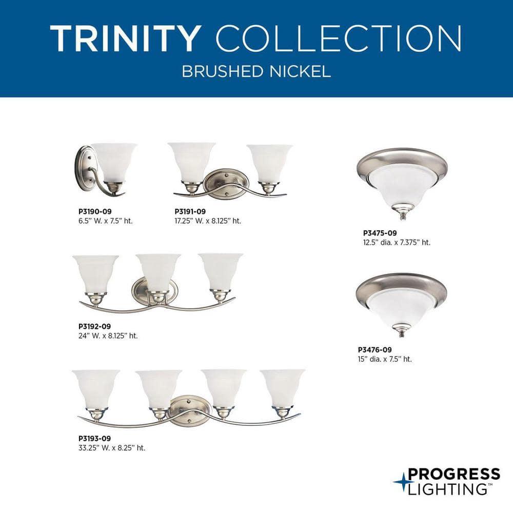 Progress Lighting Trinity Collection 2-Light Flush Mount Ceiling Fixture, Brushed Nickel, Etched Glass Shade