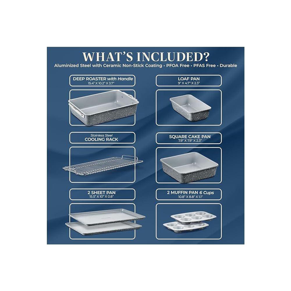 Bakken Swiss 8-Piece Stackable Bakeware Set - Ceramic Non-Stick Coating - MARBLE