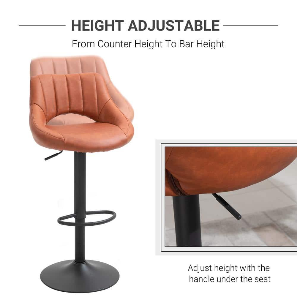 HOMCOM Modern Bar Stools Set of 2 Swivel Bar Height Barstools Chairs with Adjustable Height, Round Heavy Metal Base, and Footrest, Brown
