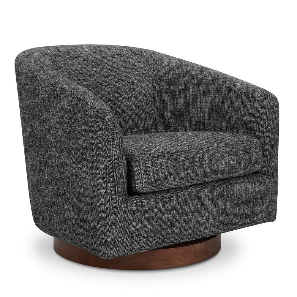 Nereus Dark Gray Fabric Swivel Accent Arm Chair with Wood Base