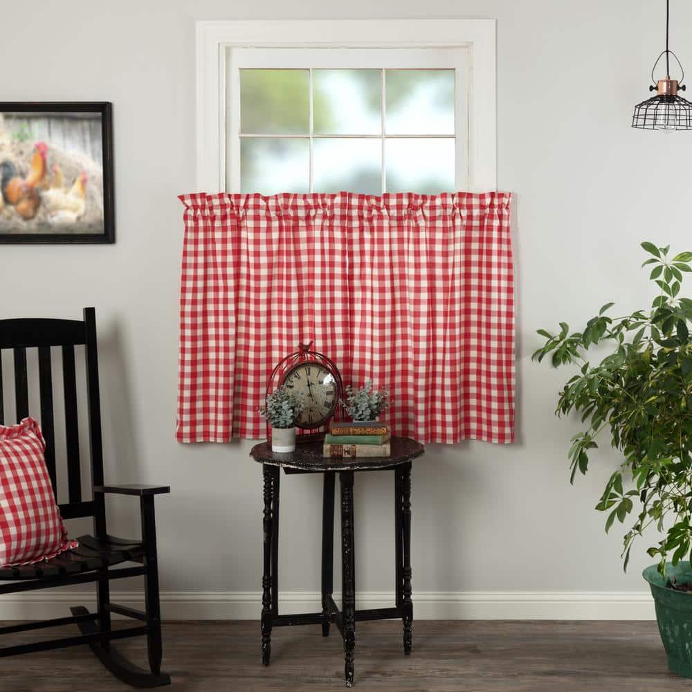 VHC Brands Annie Buffalo Check Plaid Cotton Ruffled Cafe Curtain (Set of 2)