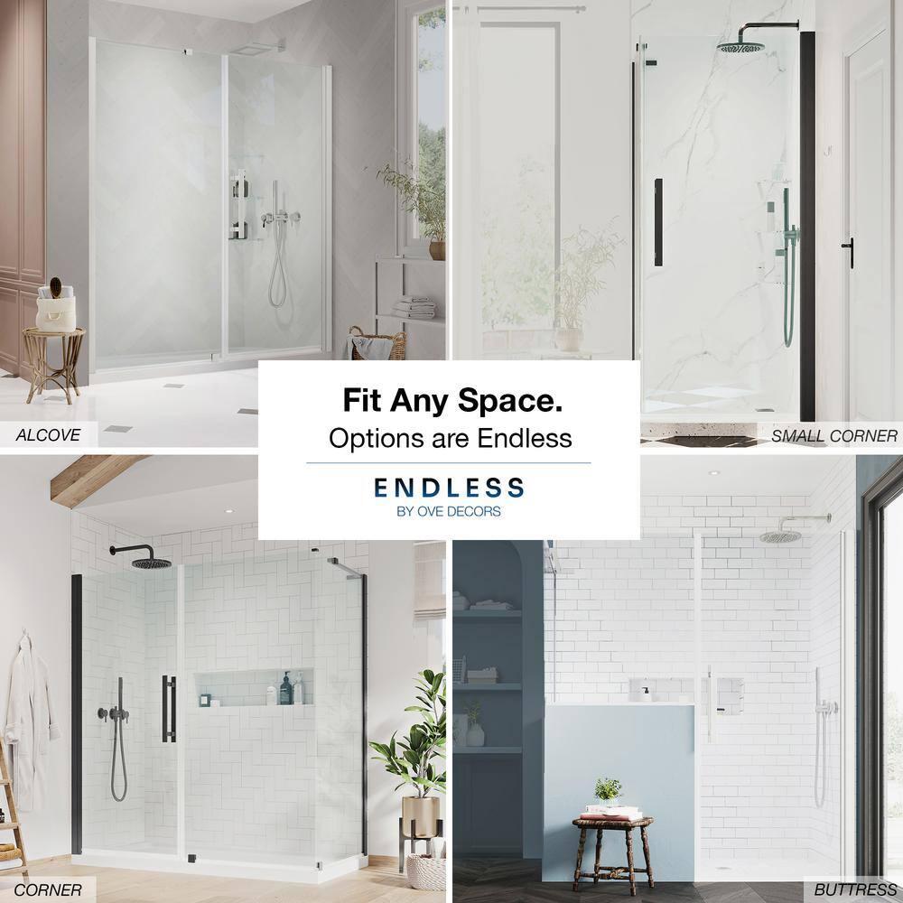 Endless Pasadena 40" W x 72" H Corner Frameless Shower Kit, Door, Panel, Base, Shelves
