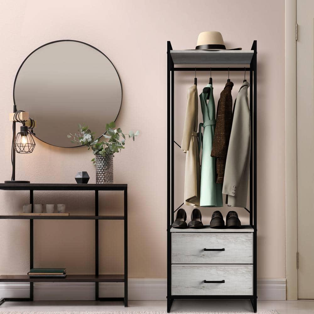 Sorbus Clothing Rack with Drawers – Tall Garment Rack with Wood Top, Steel Frame & Fabric Drawers – Stand Alone Closet Organizer, Greige