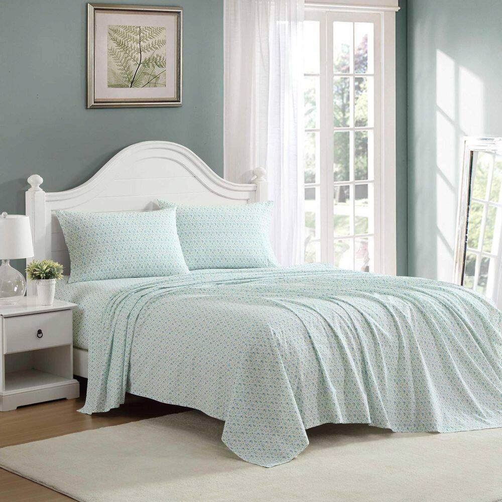 Evie Blue Floral Cotton Twin XL Percale Sheet Set