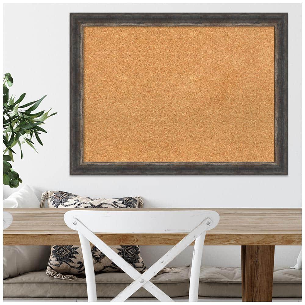 Amanti Art Natural Cork Board Framed Bark Rustic Char Narrow Bulletin Board 31 in. x 23 in.
