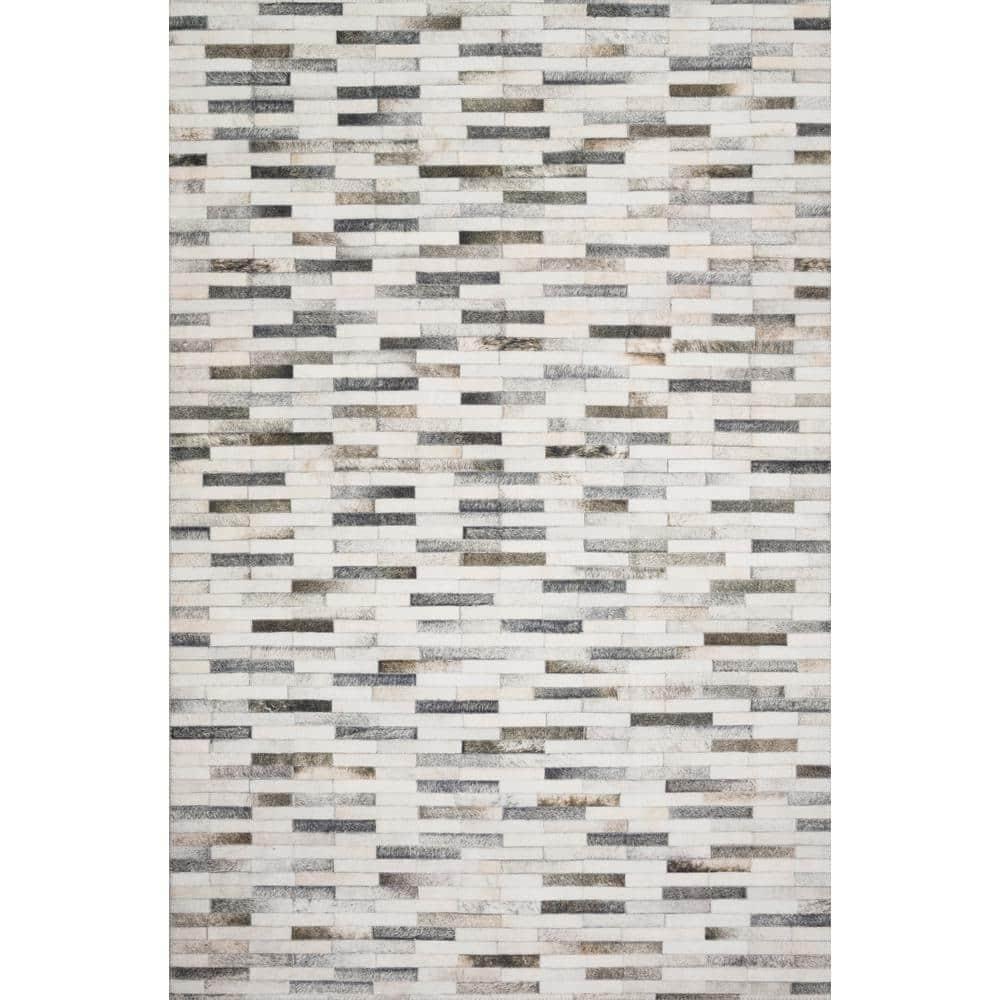 Loloi II Maddox Printed Cowhide Patchwork Ivory / Grey Area Rug