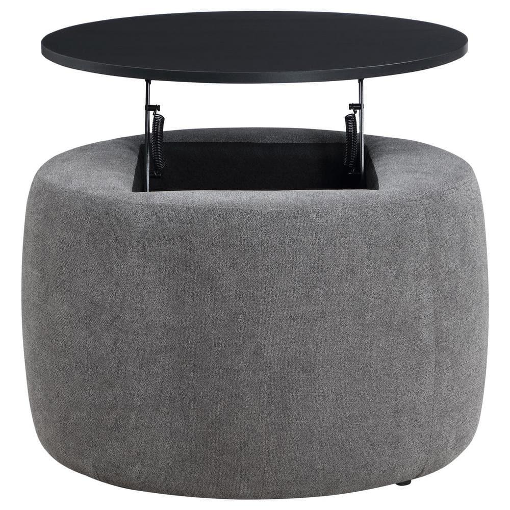 Coaster Home Furnishings Tesoro Upholstered Round Lift Top Storage Ottoman Grey and Black