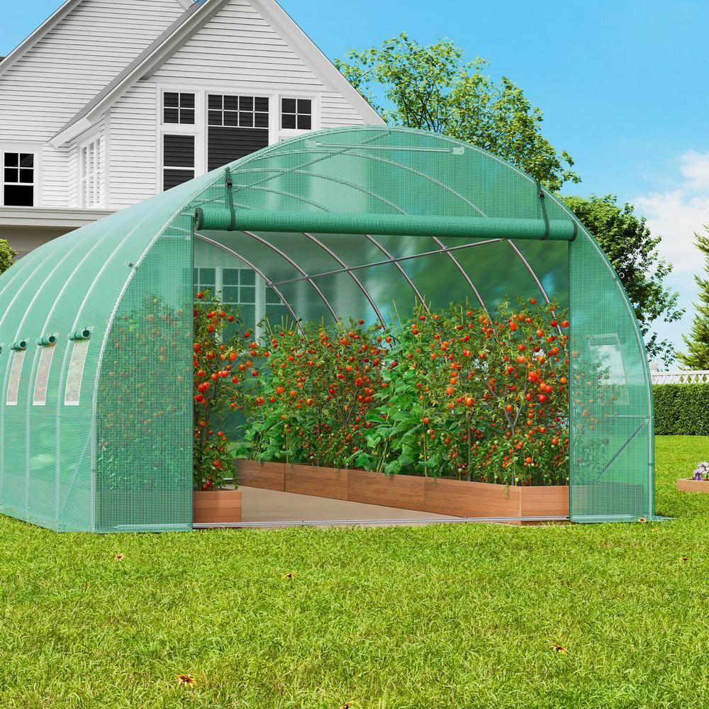 Large Green Walk-In Tunnel Greenhouse with Galvanized Steel Frame