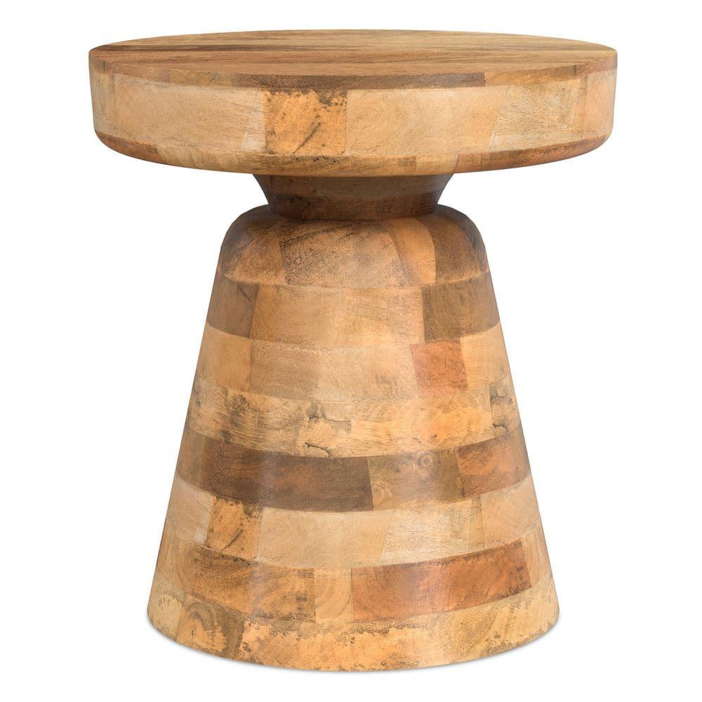 Simpli Home Robbie 16"W Solid Mango Wood Round Accent Table with Sculptural Design