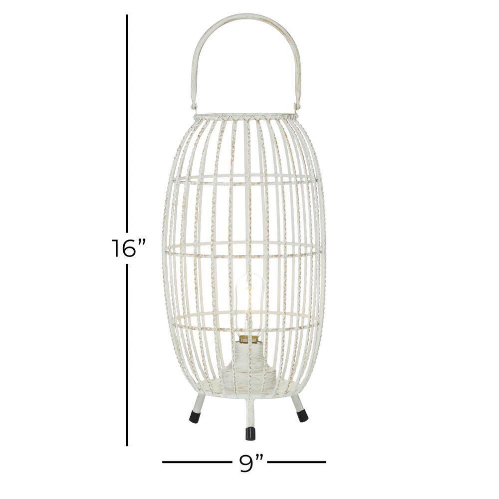 16" x 8.5" Oval Modern Metal Caged Candle Holder with Led Light Bulb Center White - Olivia & May